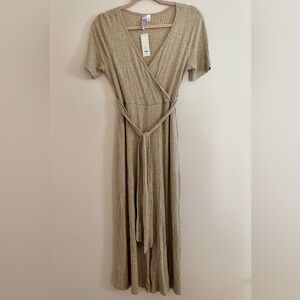 NWT Francesca’s Heather Oat Ribbed Wrap Jumpsuit Size L